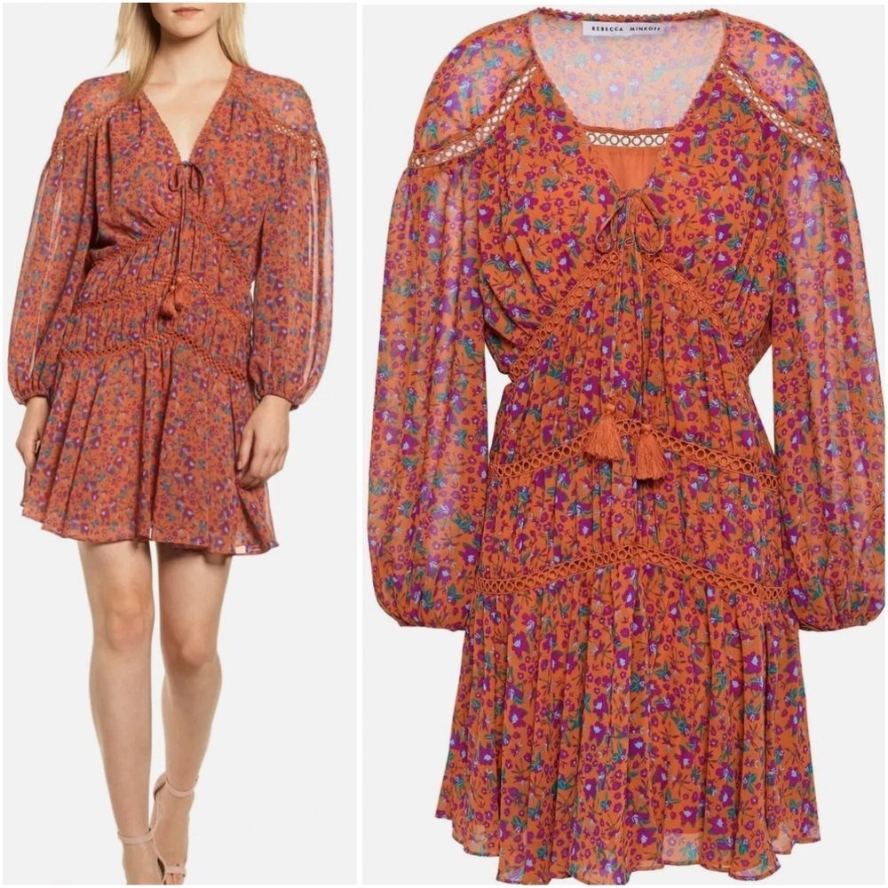 Rebecca Minkoff Floral Tiered Ruffle Dress Size M